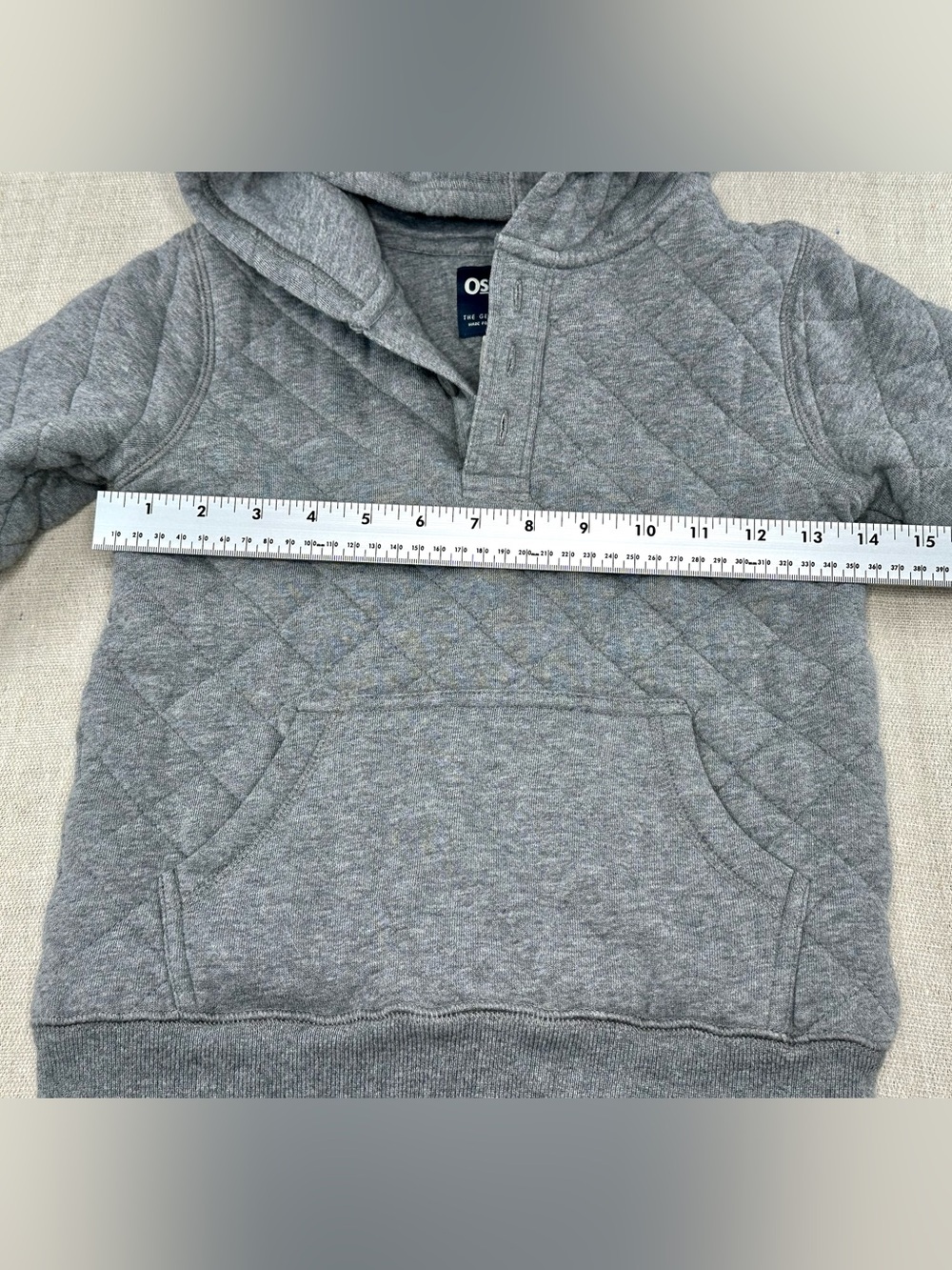 OshKosh B’gosh Boys Size 6 Gray Quilted Pullover Hoodie Henley Sweatshirt - Picture 5 of 7